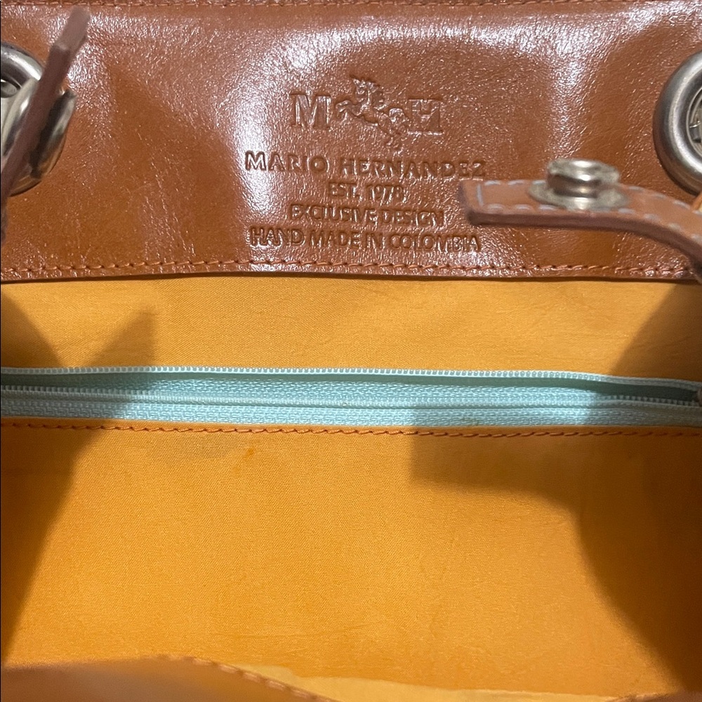 Butterfly Embossed Tan and Green Handbag - Picture 9 of 16
